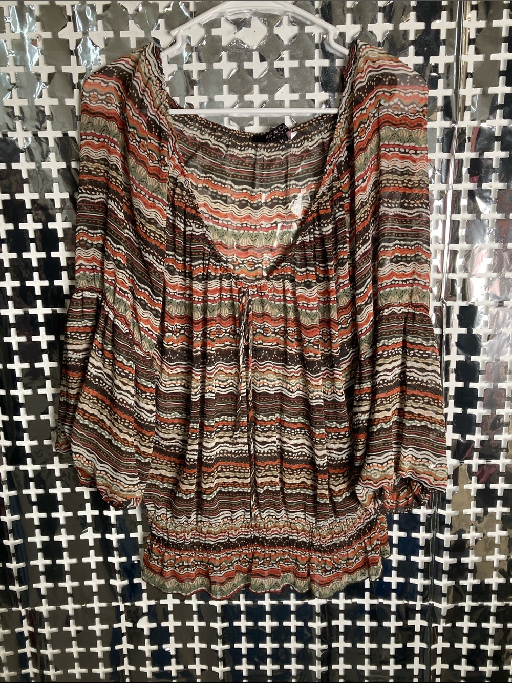 Violet & Claire Multistripe Boho Blouse in Olive, Rust, Black & Cream